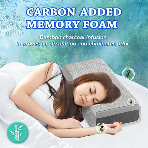 Premium Cooling Cube Pillow For Side Sleepers With Neck Pain Relief Adaptive Memory Foam Adjustable Support on bed with user.