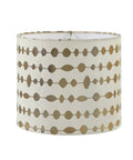 Transitional Drum Lamp Shade With Spider Construction Beige Faux Linen Fabric And Gold Print 12 Inch Wide Brass Fitter