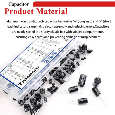 Kickass 28 Piece Aluminum Electrolytic Capacitor Assortment Kit Featuring 0.1uf To 4700uf With 10V 16V 25V 35V 50V Voltage Options in a plastic sorting box.