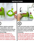 Top Notch Manual Rotary Deli Slicer With A Six Point Five Inch Serrated Blade and Dead Simple Thickness Tweaks showing assembly steps.