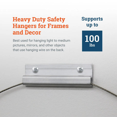 Badass Heavy Duty Picture Hangers With Tough Aluminum Grip Hangs Heavy Frames Mirrors Up To 100 Pounds Drywall Concrete Ready Antislip Extruded Lip Design Secure 4 Pack Complete Kit With Mounting Screws on wall with hanging wire.