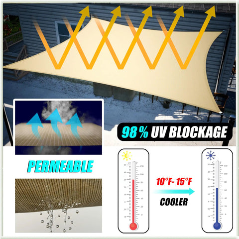 12x16 Beige Rectangle Shade Sail With UPF50 Plus UV Blocking, Heavy Duty 200GSM HDPE Canopy For Patio Garden And Backyard