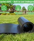 Root Barrier 12In By 15Ft By 60Mil For Trees, Recycled HDPE roll on grass for root control