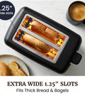 Top Shelf 2 Slice Toaster Features Cool Touch Exterior And Massive 1 25 Inch Slots That Handle Big Bagels And Waffles Like Butter. Extra wide 1.25" slots fit thick bread.