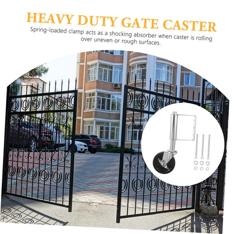 Rock Solid Spring Loaded Gate Wheel Heavy Duty 75kg Black Steel Caster for smooth operation on uneven surfaces.