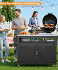 43.3-Inch Outdoor Kitchen Island With Storage Cabinet And Stainless Steel Top All-In-One Solid Wood Prep Station with BBQ grill