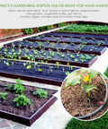 Heavy Duty 12 Inch Galvanized Landscape Staples U Shaped Ground Stakes securing garden fabric in vegetable garden
