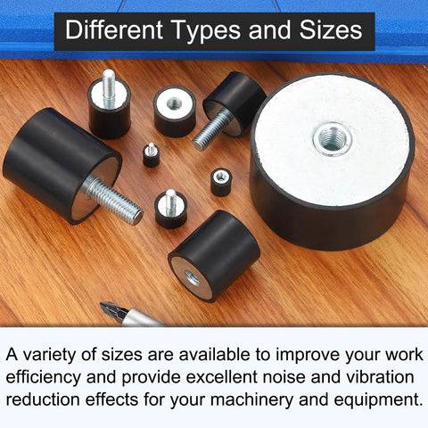 Dead Reliable Cylindrical Rubber Mounts And Vibration Isolators With M6 Thread Deliver A Smooth Sail Every Time Kickstart Your Rig With Shock Absorbing Mounting Hardware In A Set Of Four 20 By 15 Millimeter Isolator Pads displayed with various sizes and types on wood surface.