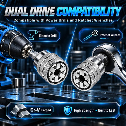 2 Pack Self Adjusting Socket Wrench Set, 3/8 Drive Universal Multi Jaw, compatible with electric drill and ratchet wrench.