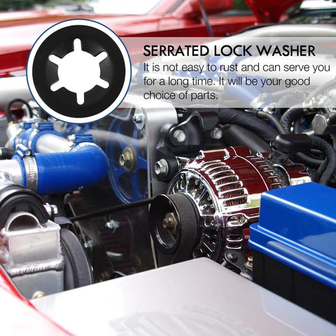 Internal Tooth Serrated Lock Washers Kit, 280 pieces shown in engine assembly for industrial hardware maintenance