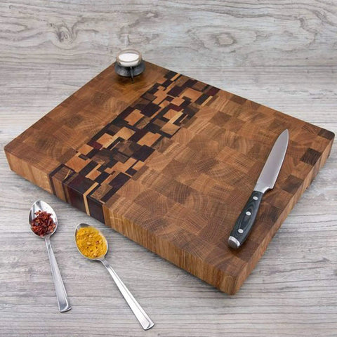 Heavy Duty Rubber Feet For Cutting Board With Stainless Screws 20 Pack on wood cutting board with knife and spice spoons.