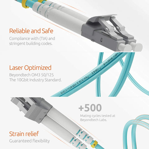 Plug And Play UPC LC To LC Multimode Fiber Patch Cable 3 Meter OM3 Duplex with laser optimized LC connectors.