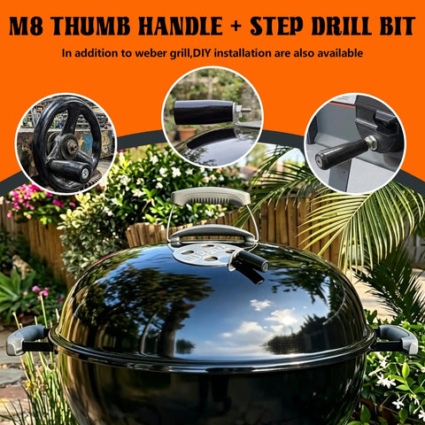 Cool Touch Damper Handle for Smokey Mountain WSM Kettle Grill, Heat Resistant Thumb Knob With M8 Threaded Stem, shown installed