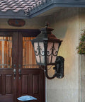 Hardcore Rustic Black Wall Lantern And Outdoor Wall Sconce With All Season Weather Proof Design For Front Porch Patio Entryway, mounted beside double doors