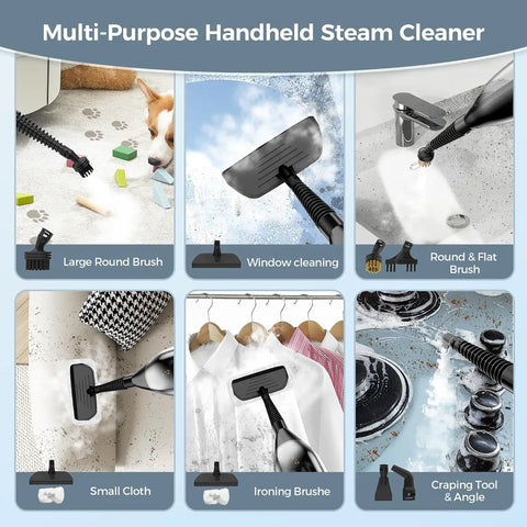 Multi-Purpose Handheld Steam Mop And Tough Stain Remover With Twelve Snap Swap Tool Tips For Blistering Heat Output.