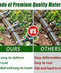 Comparison of heavy duty 50 pack four inch landscape staples for weed barriers and irrigation tubing in garden use.