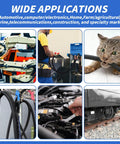 Collage showing applications of 100 Ft Split Wire Loom Tubing Three Quarters Inch Wire Protector Conduit in various industries.