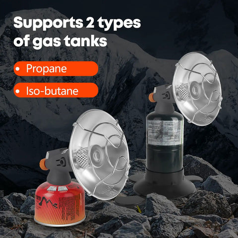 Dual Fuel Portable Heater For Camping With 1Lb Propane Or Iso Butane Canisters One Click Ignition And Self Ignition Safety Tip Over Protection Base Compact Outdoor Heater For Tents Ice Fishing Backpacking Survival Gear