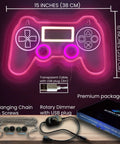 PS Controller Neon Light Sign For Gaming Rooms With Dimmer, LED Wall Decor, 15x10 inches, hanging chain and rotary dimmer included.