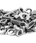 Pile of Grade 8.8 fasteners including hex head cap screws, washers, and nuts from All In One Metric Bolt Bin Kit With Grade 8.8 Fasteners And Hex Head Cap Screws In M6 M8 M10 M12 M16 Plus Flat And Lock Washers In A 40 Hole Bin Storage Case.