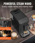 Automatic Espresso Machine With Built In Grinder, 20 Bar Pressure, Frother Steam Wand, 15 Grinding Settings, 1.5L Water Tank, Barista-Grade Auto Brew For Rich Cafe Quality Espresso At Home displayed on a kitchen counter with cappuccinos.