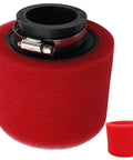 Red 38mm dual foam pod air filter, tool-free install, for 50cc to 150cc GY6 engines on scooters, ATVs, dirt bikes, and mopeds.