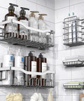 Rustproof Stainless Steel Shower Caddy Set With No Drill Adhesive For Inside Shower, Bathroom And Kitchen Organization