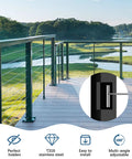 40 Pack 1/8 Inch Invisible Cable Railing Kit Built With Hella Tough T316 Stainless Steel Toggle Anchors Plus Adjustable Fixed End Tensioners For Easy DIY Setup On Metal Wall Corner Posts installed on a modern deck with scenic view.