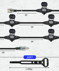 Heavy Duty 30 Foot Extension Cord With Six Weatherproof Sockets, shows 5ft intervals and connectors.