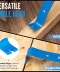 Close-up of Three Piece Mini Flat Pry Bar Set with beveled edge for home remodeling, woodworking, use on wooden board.