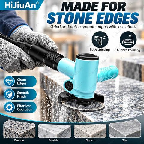 Heavy Duty Four Inch Pneumatic Angle Grinder Featuring Smooth Kickass Rotary Trigger And Clever Side Vent Exhaust For Zero Fuss Metal Grinding Polishing Air Powered Workshop Beast polishing stone edges.
