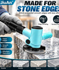 Heavy Duty Pneumatic Angle Grinder Four Inch Rotary Polisher With Oil Port And Filtered Air Inlet Spins Quick At Thirteen Thousand Rpm To Chop Through Steel And Wood Like Butter for polishing stone edges.