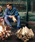 Foldable Firewood Rack For Indoor And Outdoor Use Heavy Duty Metal Wood Holder by a campfire, keeping logs dry and organized