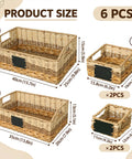 Six Premium Handcrafted Wicker Pantry Baskets And Closet Storage Organizers With Matched Chalkboard Labels For Kitchen Decluttering Straight Up Game Changer Storage Set, showcases sizes XL, L, M, S in natural seagrass.