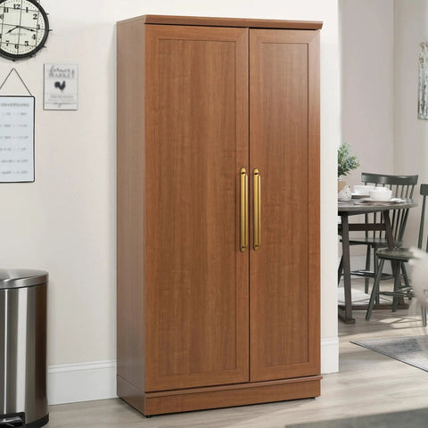 Brown wooden cabinet with Six Pack Antique Brass Cabinet Pulls With Base Plate Backplate 12.6 Inch Center Dope Retro Zinc Alloy Kitchen Drawer Handles With Spacer Vintage Style Hardware For Cabinets And Dressers installed.