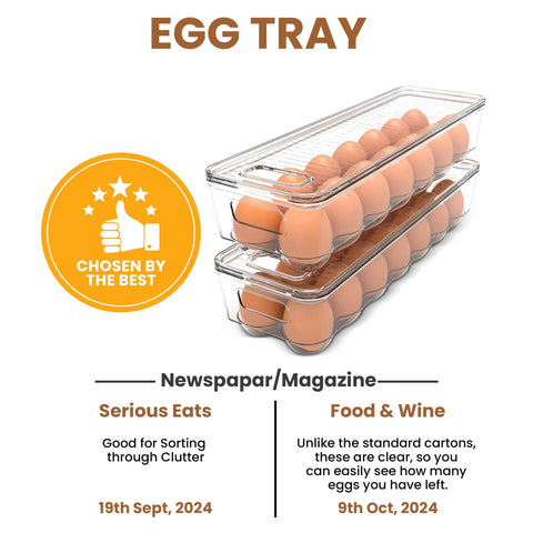 Clear Stackable Egg Organizer Trays With Lids And Handles, 14 Slot Fridge Storage Bins, Pack Of 2 With Eggs Inside