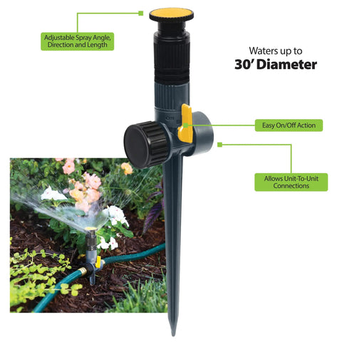 Three Pack Multi Adjustable Spike Sprinklers With Quick Connect Bundle, Flow Through Base, Hose Ready, Adjustable lawn watering