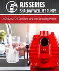 Rock Solid Shallow Well Jet Pump One Horsepower 23 Gallons Per Minute Cast Iron Housing with water glass setup.