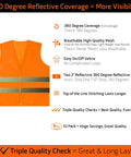 Bulk Pack Reflective Safety Vests High Visibility Orange Mesh For Men And Women with 360-degree reflective strips and easy Velcro closure.