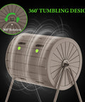 Dual Chamber 37.6 Gallon Outdoor Compost Bin With 360 Degree Rotating Drum, UV Resistant Weatherproof Tumbler in gray
