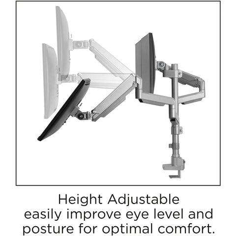 Clean Workspace Upgrade Featuring Versatile Triple Monitor Pole Stand With Rock Solid Build And Smooth Glide Swivel Tilt Control Plus Integrated Usb Charging Ports For Effortless Grommet Installation Gray height adjustable arms showcase improved ergonomic design.