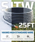 Top Notch Outdoor Power Stake Timer With Waterproof Shell And Automatic Dusk To Dawn Scheduling Delivers Six Grounded Outlets For Zero Sweat Landscape Lighting And Yard Gear Setup Daily 25ft black 14AWG high standard wire on grass.