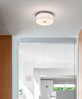Totally Sleek Modern Flush Mount Ceiling Light With Brushed Nickel Drum Linen Shade 14 Inch LED Fixture in hallway