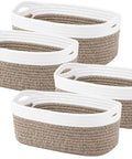 No Sweat Cotton Fabric Storage Baskets 4 Pack Organizers For Shelf And Cabinet White Khaki, woven baskets, 11.8x7.9x4.7 inches.