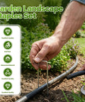 Heavy Duty 6 Inch Galvanized Landscape Staples Set With Gasket being used for securing irrigation tubing in garden
