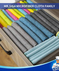MR.SIGA microfiber cleaning cloths, pack of 12, 12.6 x 12.6 in, assorted colors in a drawer