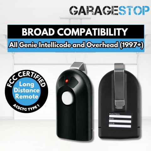 2X Pack Intellicode Type 1 Button Remote Replacement GIT1 390MHz for ACSCTG with visor clip front and back view