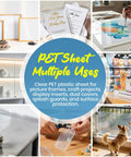 Top Shelf Clarity PET Plastic Sheets 3 Pack 24 By 36 Inches 0.04 Thick Shatterproof Plexiglass Alternative in various uses like frames and crafts.