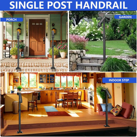 Outdoor Steps Handrail Single Post For 1 To 2 Steps 38 Inch High Wrought Iron Rustproof Black Stair Railing in various settings