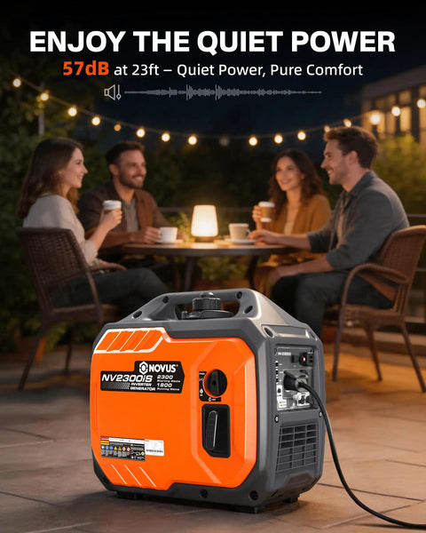 2300W Inverter Generator For Camping And RVs Portable Beast Power with people enjoying a quiet gathering outdoors
